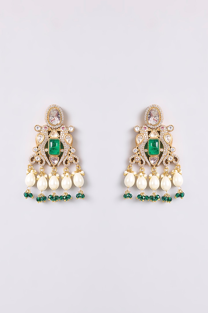 Gold Finish Kundan Polki & Green Stone Necklace Set by Aura Trends at Pernia's Pop Up Shop