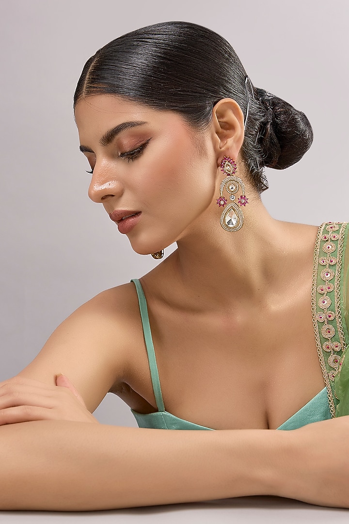 Two-Tone Finish Multi-Colored Stone Dangler Earrings by Aura Trends at Pernia's Pop Up Shop