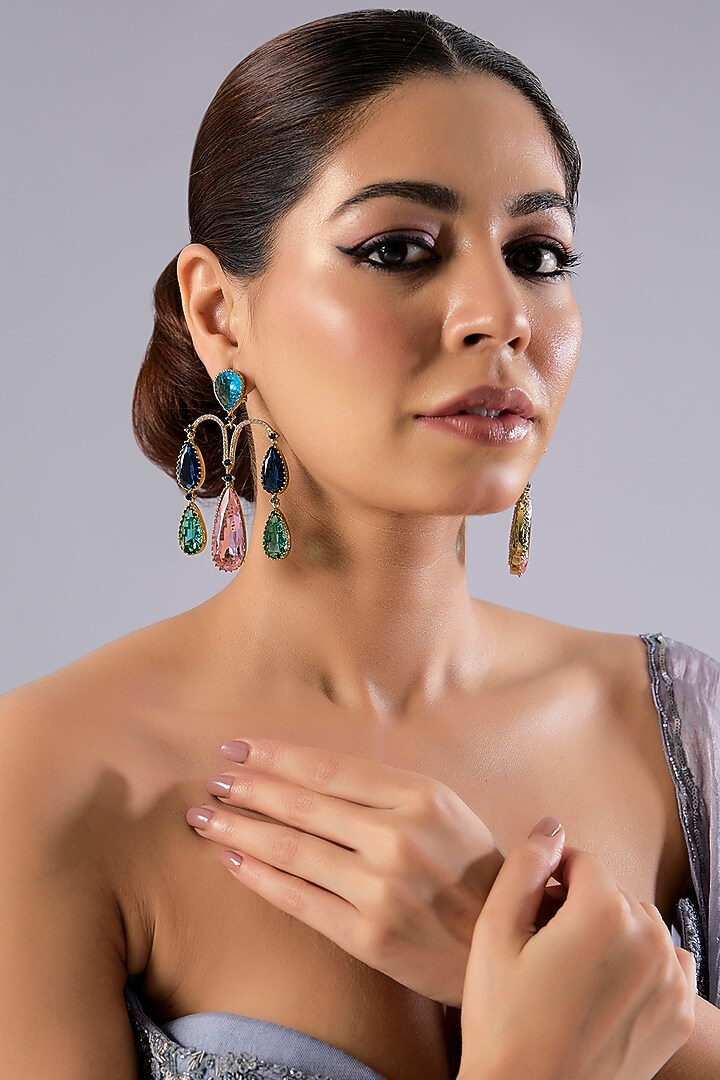 Two-Tone Finish Multi-Colored Stone Dangler Earrings by Auraa Trends at Pernia's Pop Up Shop