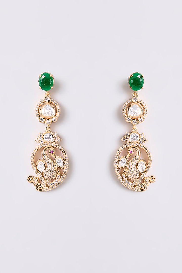 Gold Finish Kundan Polki & Green Stone Necklace Set by Aura Trends at Pernia's Pop Up Shop