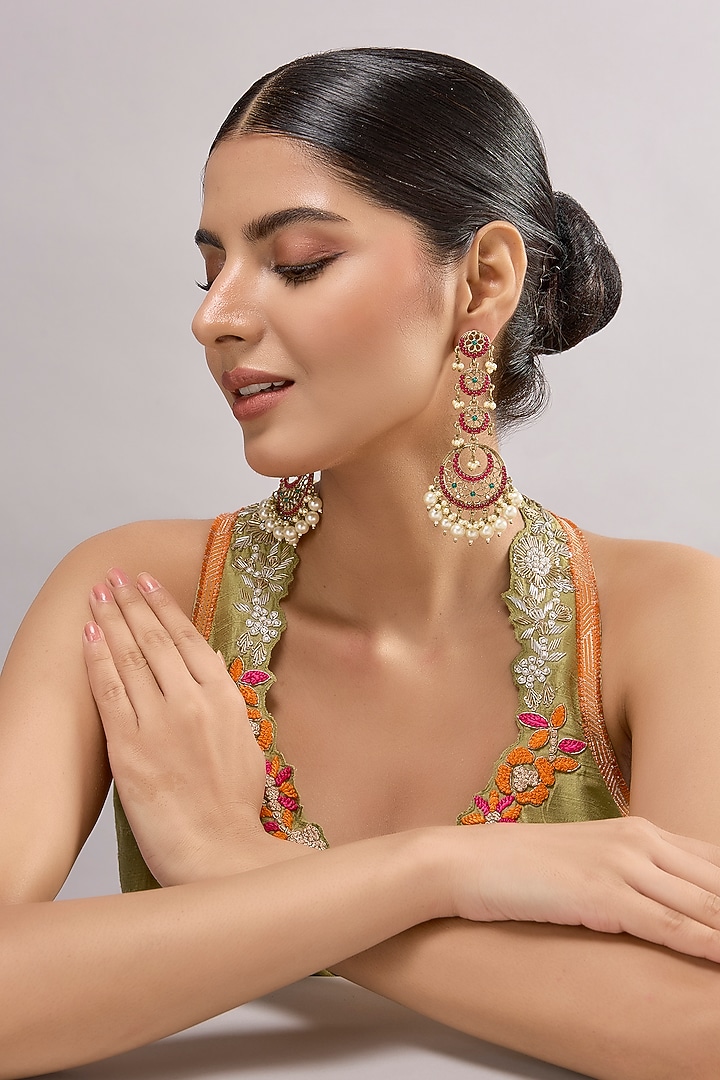 Two-Tone Finish Multi-Colored Stone Chandbali Earrings by Aura Trends at Pernia's Pop Up Shop