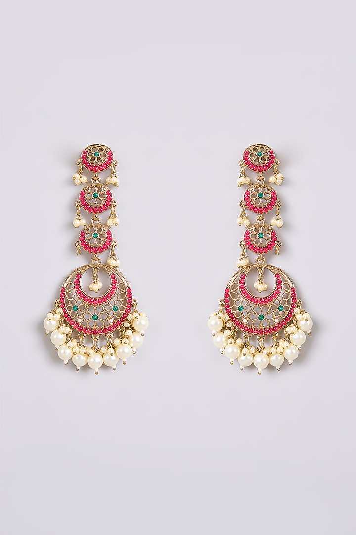 Two-Tone Finish Multi-Colored Stone Chandbali Earrings by Aura Trends at Pernia's Pop Up Shop