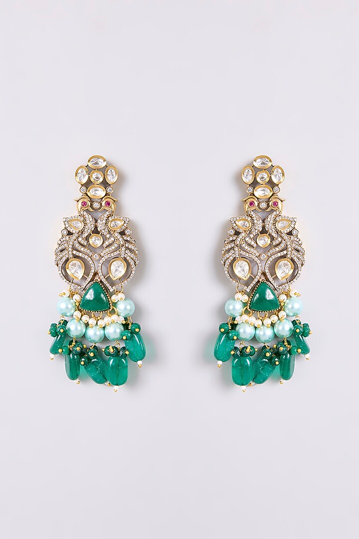 Two-Tone Finish Kundan Polki & Green Stone Necklace Set by Aura Trends at Pernia's Pop Up Shop