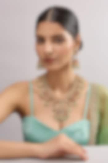 Gold Finish Kundan Polki & Green Stone Necklace Set by Auraa Trends at Pernia's Pop Up Shop