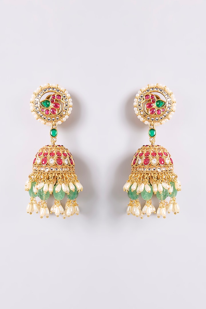 Gold Finish Kundan Polki & Green Stone Necklace Set by Aura Trends at Pernia's Pop Up Shop