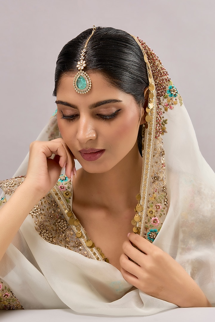 Gold Finish Kundan Polki Maangtikka by Auraa Trends at Pernia's Pop Up Shop