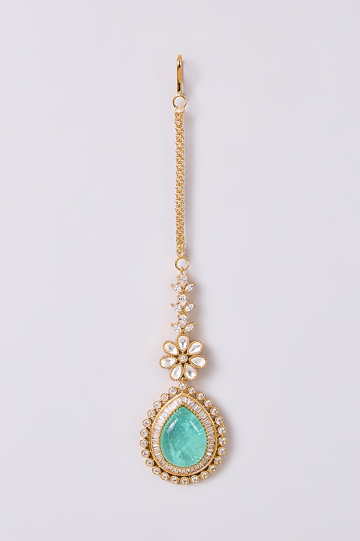 Gold Finish Kundan Polki Maangtikka by Aura Trends at Pernia's Pop Up Shop