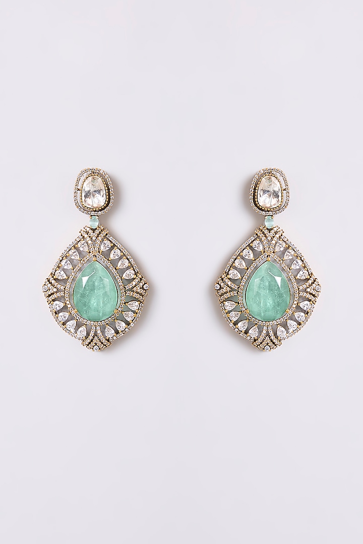 White Finish Zircon & Turquoise Stone Necklace Set by Aura Trends at Pernia's Pop Up Shop
