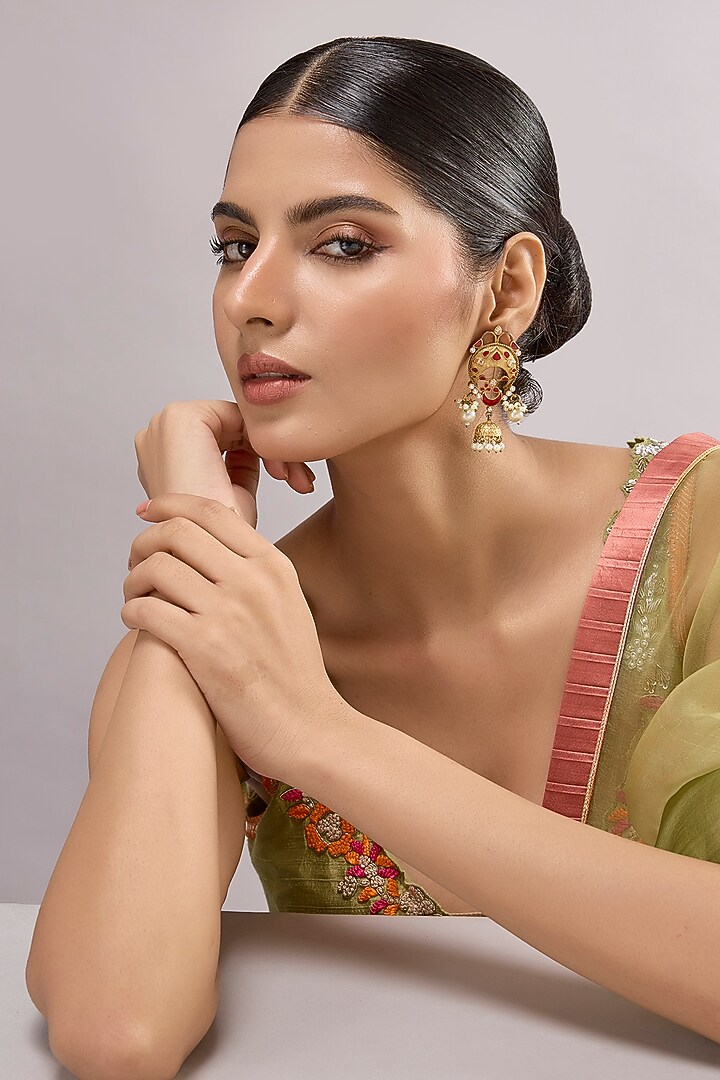 Two-Tone Finish Multi-Colored Stone Chandbali Earrings by Aura Trends at Pernia's Pop Up Shop