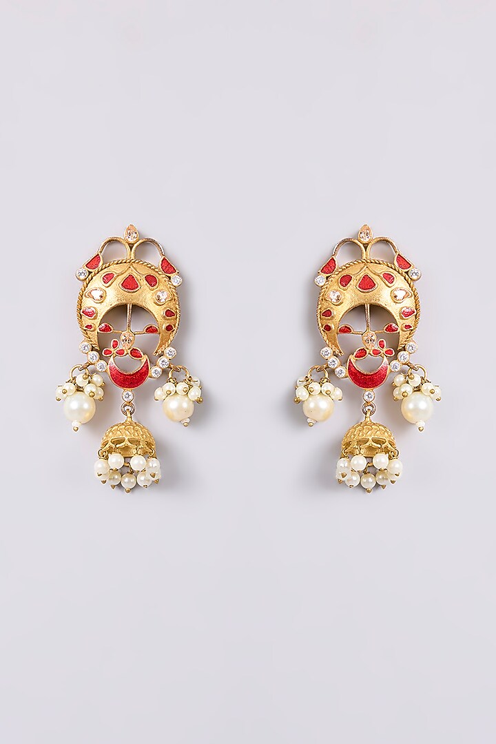 Two-Tone Finish Multi-Colored Stone Chandbali Earrings by Aura Trends at Pernia's Pop Up Shop