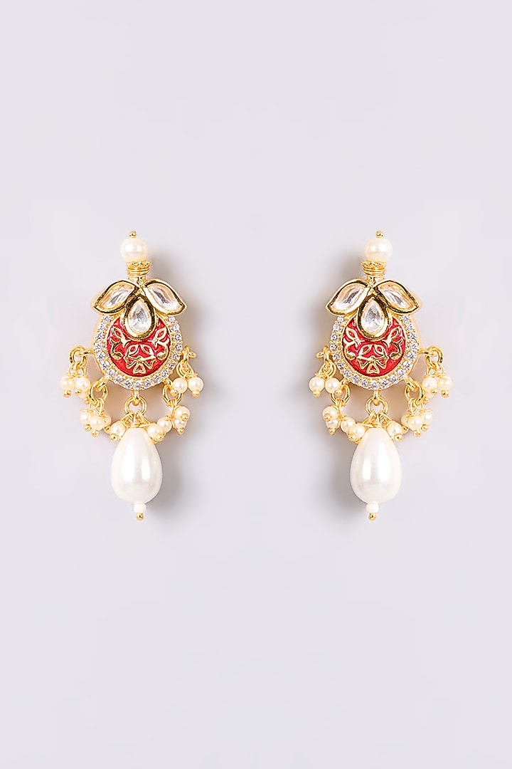 Gold Finish Kundan Polki Necklace Set by Aura Trends at Pernia's Pop Up Shop