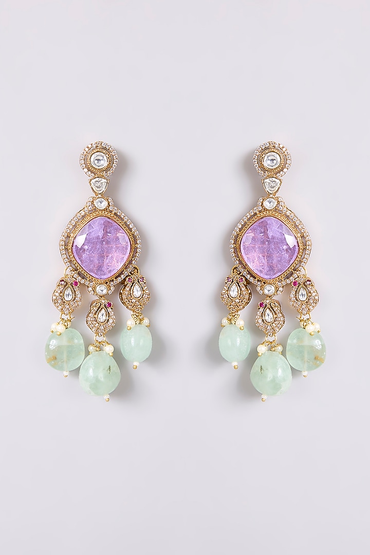 Gold Finish Kundan Polki & Amethyst Stone Necklace Set by Aura Trends at Pernia's Pop Up Shop