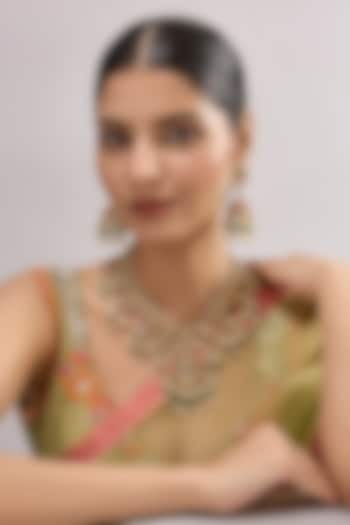 Gold Finish Kundan Polki & Green Stone Necklace Set by Auraa Trends at Pernia's Pop Up Shop