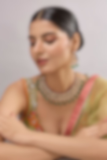 Gold Finish Kundan Polki & Emerald Stone Necklace Set by Auraa Trends at Pernia's Pop Up Shop