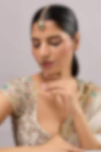 Gold Finish Kundan Polki & Green Stone Maangtikka by Auraa Trends at Pernia's Pop Up Shop