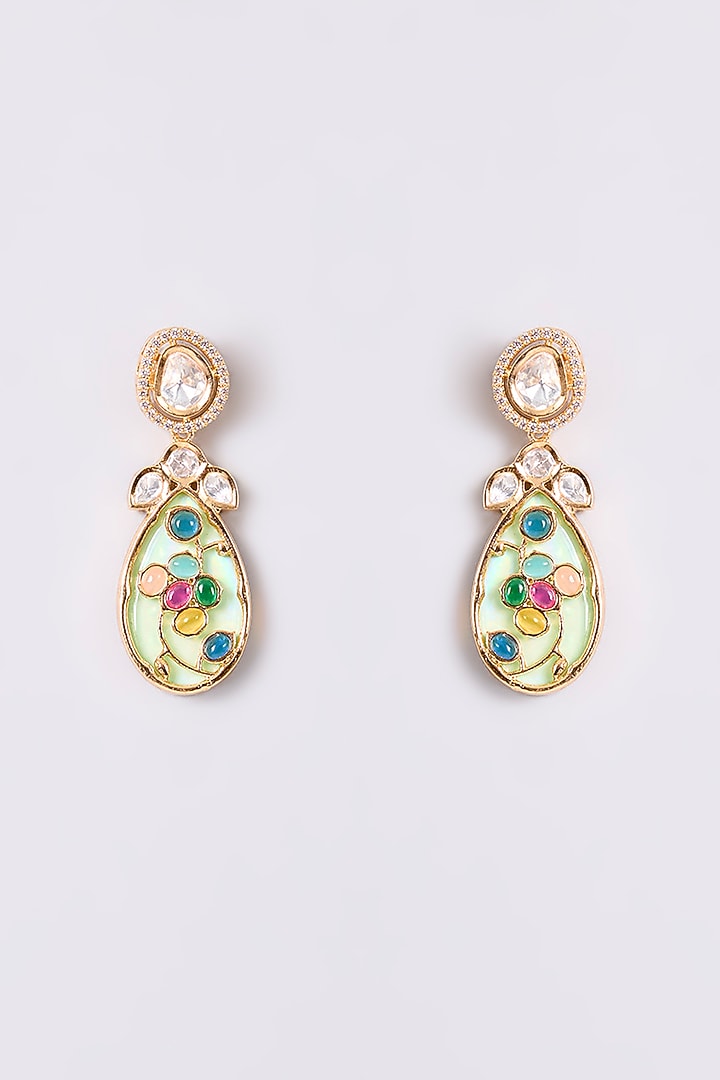 Gold Finish Kundan Polki & Multi-Colored Stone Necklace Set by Aura Trends at Pernia's Pop Up Shop