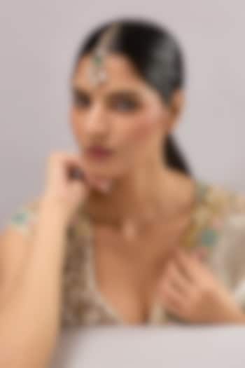 Gold Finish Kundan Polki & Green Stone Maangtikka by Auraa Trends at Pernia's Pop Up Shop