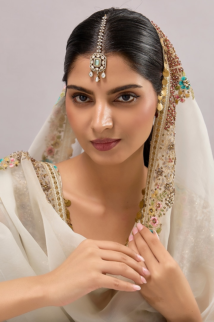 Two-Tone Finish Kundan Polki & Aqua Stone Maangtikka by Auraa Trends at Pernia's Pop Up Shop