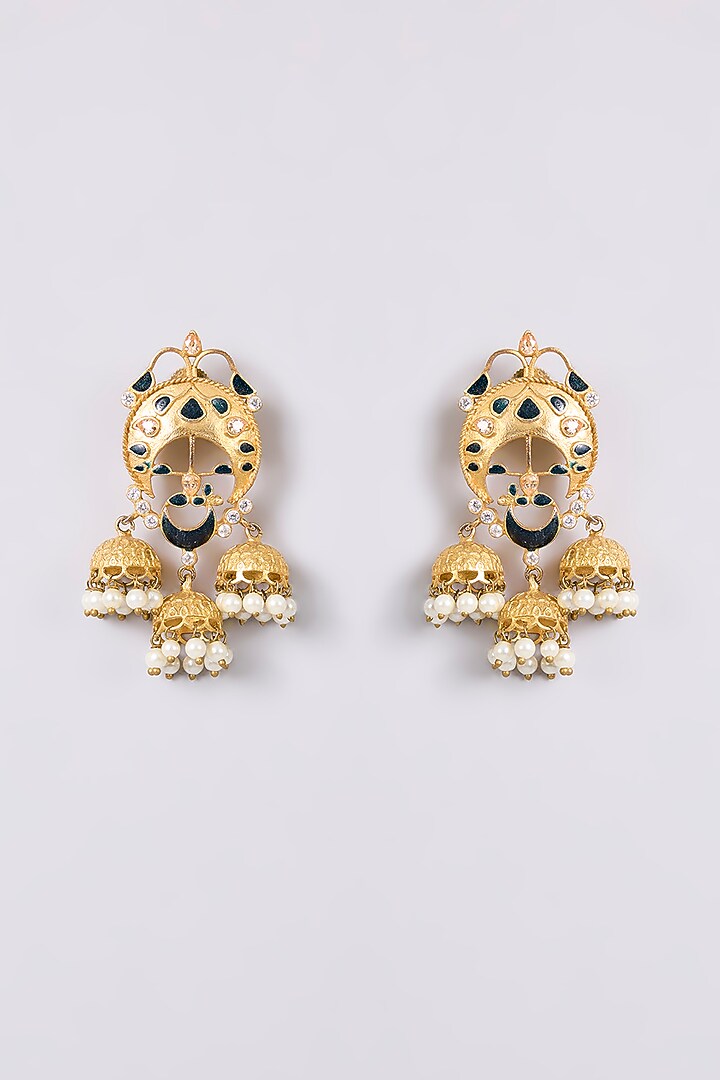 Two-Tone Finish Multi-Colored Stone Chandbali Earrings by Aura Trends at Pernia's Pop Up Shop