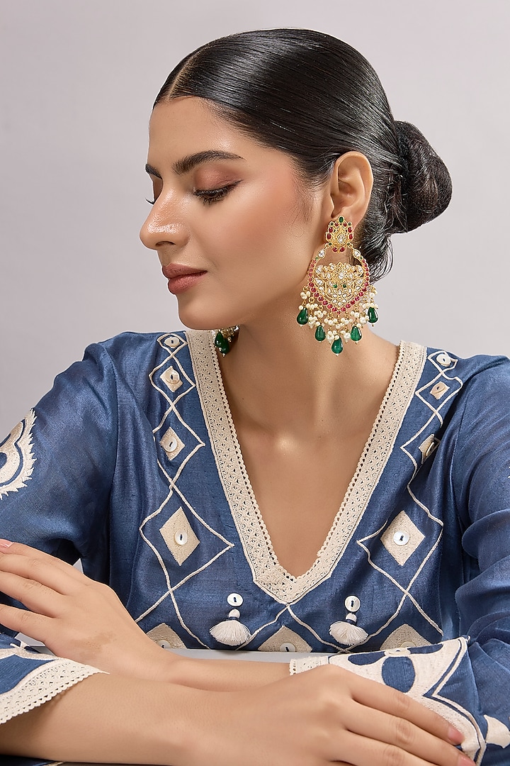 Two-Tone Finish Multi-Colored Stone Chandbali Earrings by Auraa Trends at Pernia's Pop Up Shop