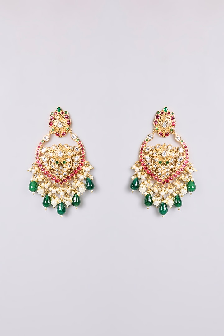 Two-Tone Finish Multi-Colored Stone Chandbali Earrings by Aura Trends at Pernia's Pop Up Shop