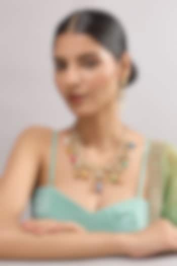 Gold Finish Kundan Polki & Multi-Colored Stone Necklace Set by Auraa Trends at Pernia's Pop Up Shop