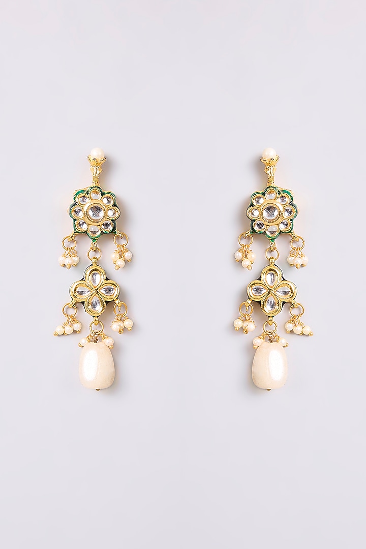 Gold Finish Kundan Polki & Multi-Colored Stone Necklace Set by Aura Trends at Pernia's Pop Up Shop