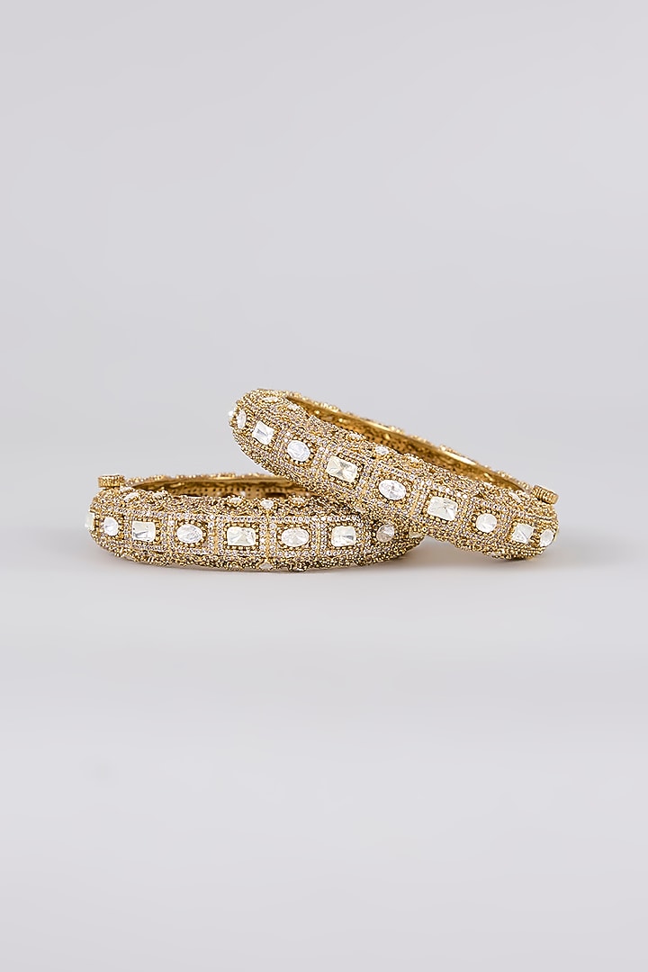 Black Rhodium Finish Kundan Polki Bangles (Set Of 2) by Aura Trends at Pernia's Pop Up Shop