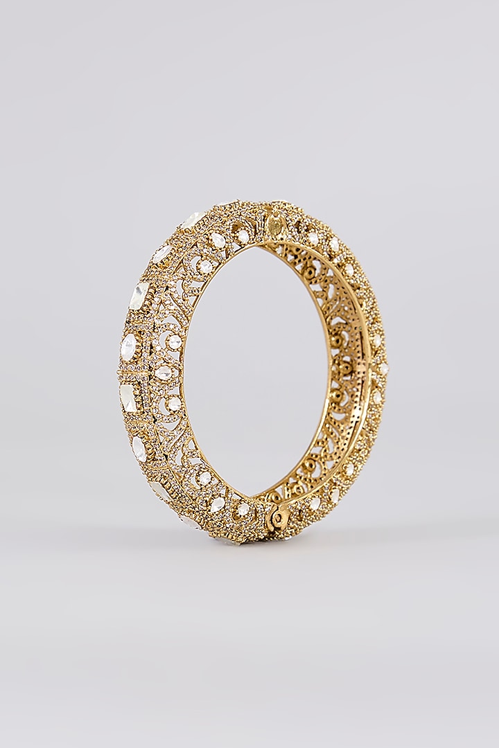 Black Rhodium Finish Kundan Polki Bangles (Set Of 2) by Aura Trends at Pernia's Pop Up Shop