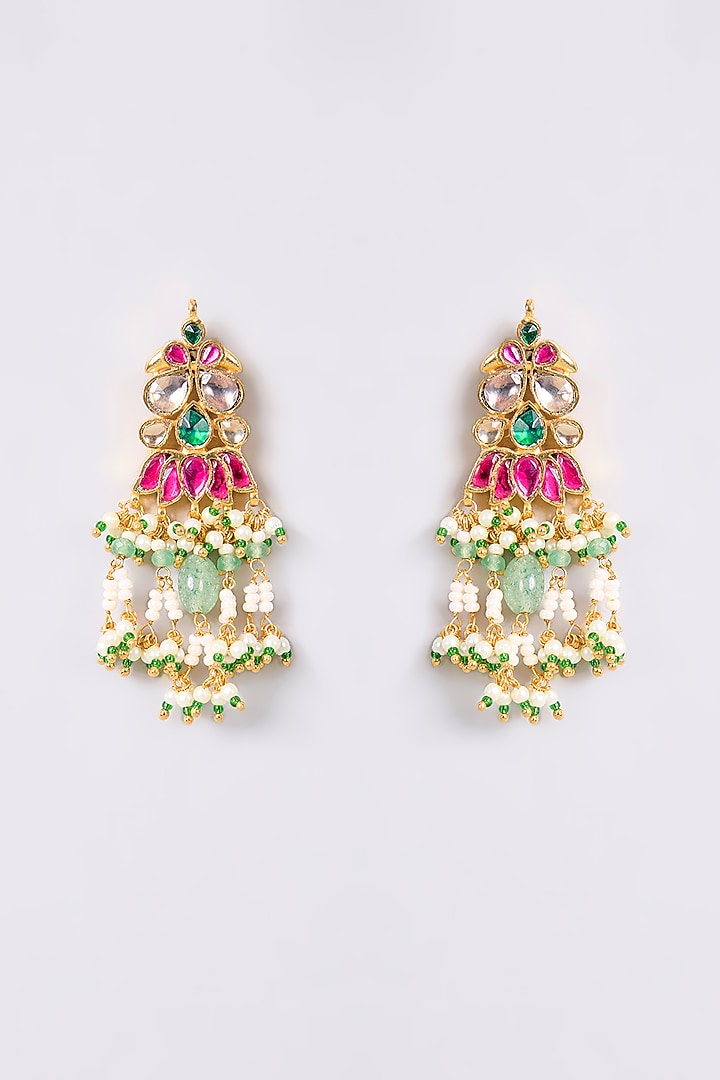 Gold Finish Kundan Polki & Multi-Colored Stone Necklace Set by Aura Trends at Pernia's Pop Up Shop