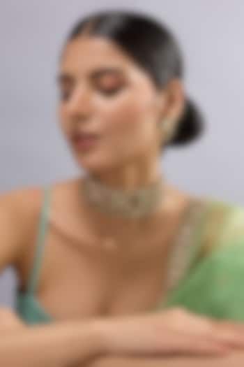 Gold Finish Kundan Polki Necklace Set by Auraa Trends at Pernia's Pop Up Shop