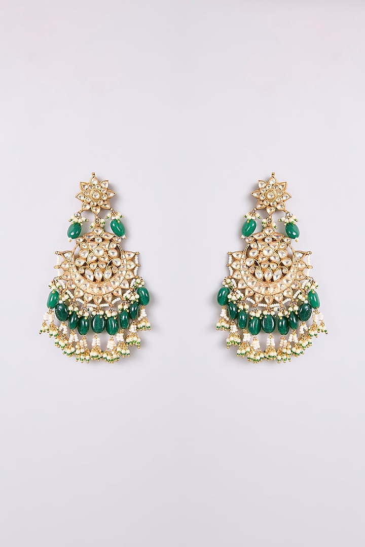 Gold Finish Kundan Polki & Green Stone Necklace Set by Aura Trends at Pernia's Pop Up Shop