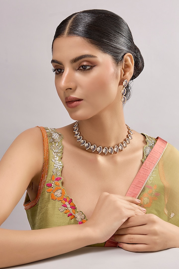 Gold Finish Kundan Polki Necklace Set by Auraa Trends at Pernia's Pop Up Shop