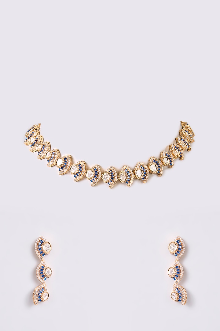 Gold Finish Kundan Polki Necklace Set by Aura Trends at Pernia's Pop Up Shop