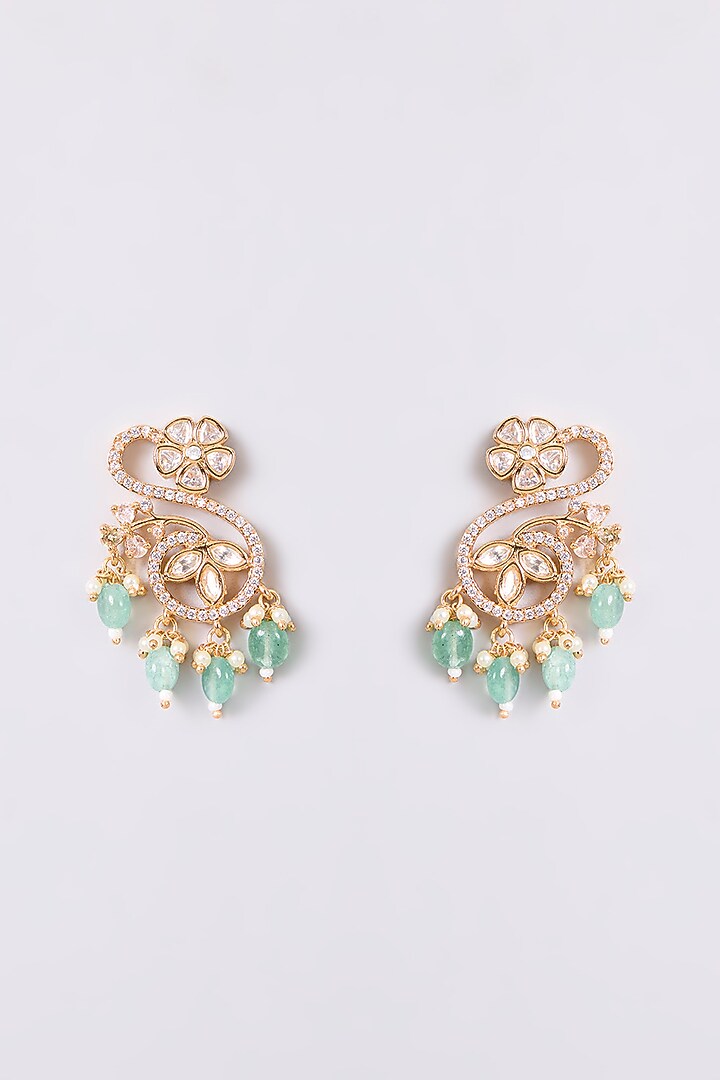 Gold Finish Kundan Polki & Green Onyx Necklace Set by Aura Trends at Pernia's Pop Up Shop