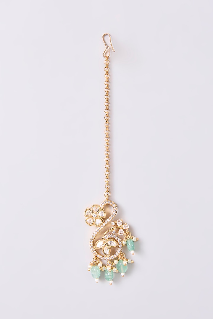 Gold Finish Kundan Polki & Green Onyx Necklace Set by Aura Trends at Pernia's Pop Up Shop