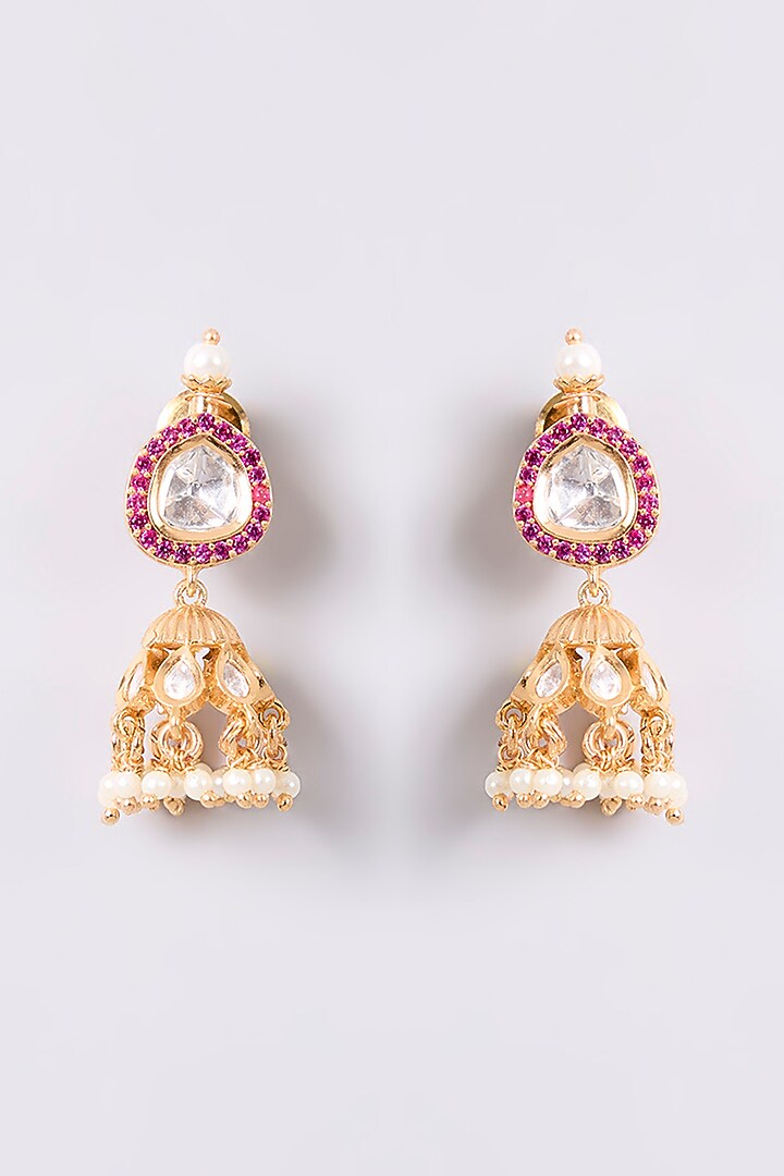 Gold Finish Kundan Polki Necklace Set by Aura Trends at Pernia's Pop Up Shop