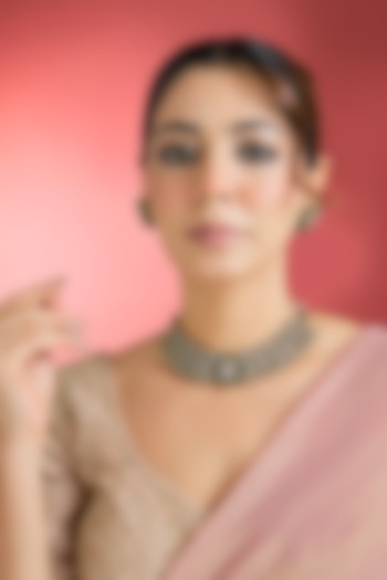 Black Rhodium Finish Green Kundan Polki Choker Necklace Set by Aura Trends at Pernia's Pop Up Shop
