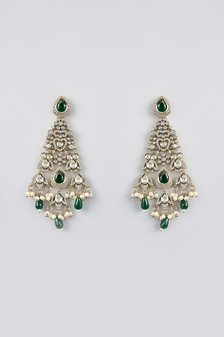 Black Rhodium Finish Green Kundan Polki Choker Necklace Set by Aura Trends at Pernia's Pop Up Shop