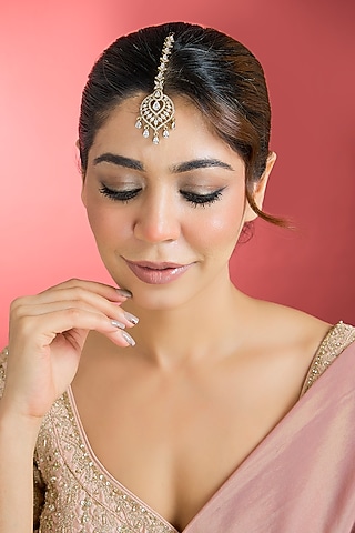 Black Rhodium Finish Kundan Polki Maangtikka by Aura Trends