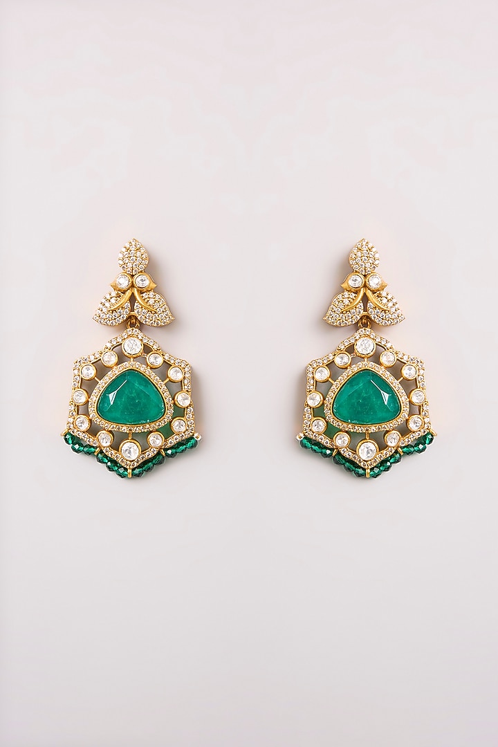 Gold Finish American Diamond & Emerald Green Stone Choker Necklace Set by Aura Trends at Pernia's Pop Up Shop