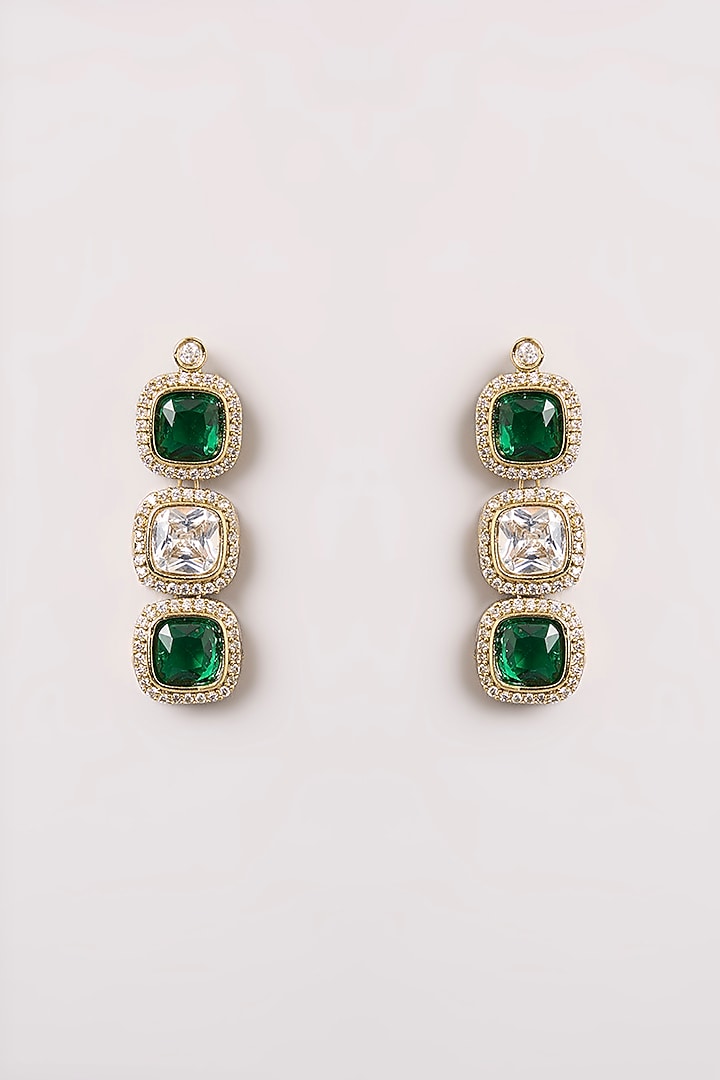 Gold Finish Emerald-Green Stone Choker Necklace Set by Aura Trends at Pernia's Pop Up Shop