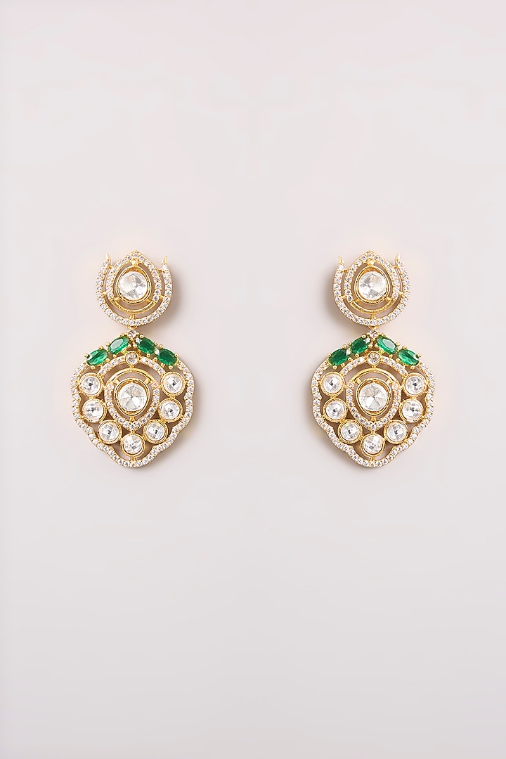 Gold Finish Kundan Polki & Green Beaded Choker Necklace Set by Aura Trends at Pernia's Pop Up Shop