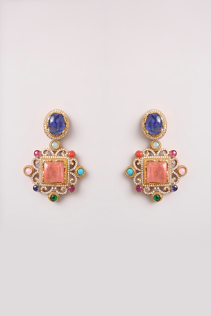 Gold Finish Pink & Blue Kundan Polki Necklace Set by Aura Trends at Pernia's Pop Up Shop