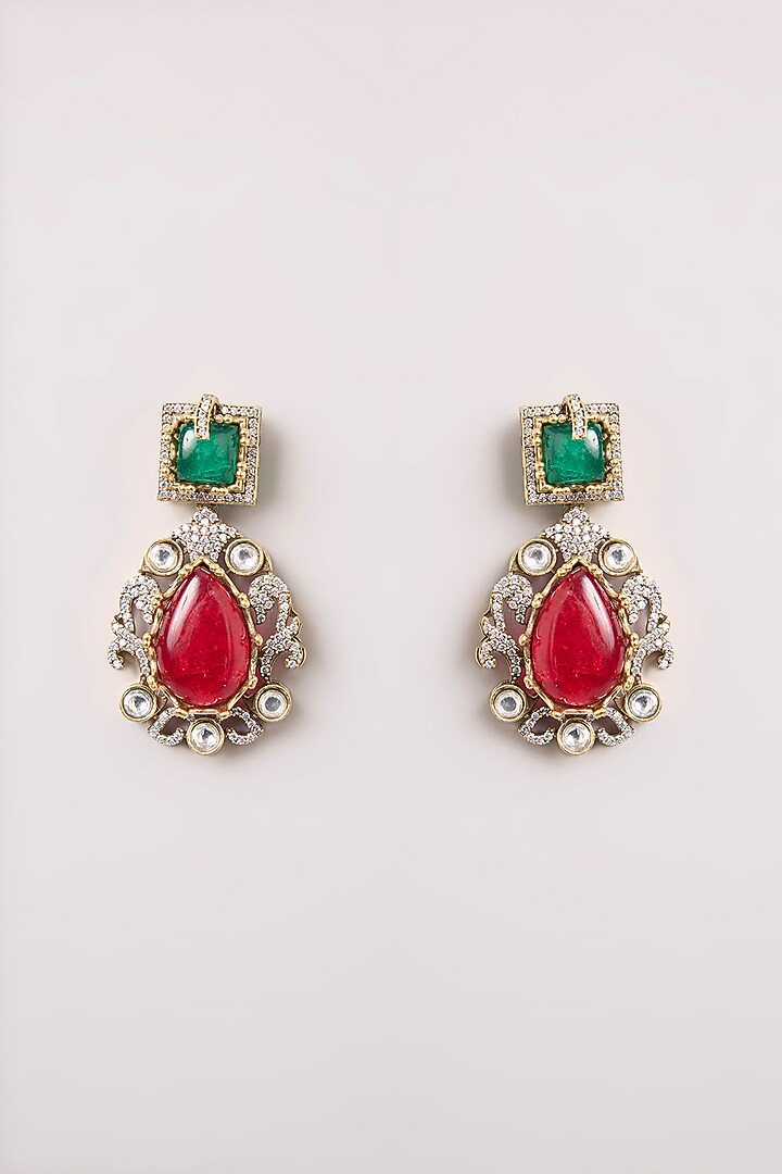 Gold Finish Pink & Blue Kundan Polki Necklace Set by Aura Trends at Pernia's Pop Up Shop