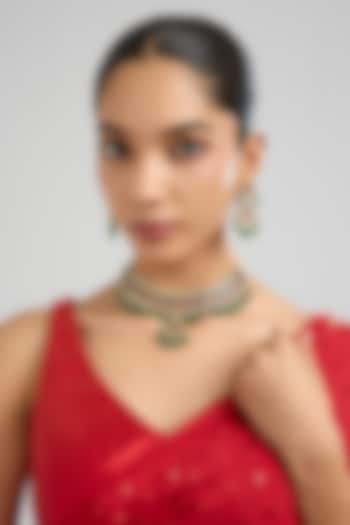 Gold Finish Multi-Colored Kundan Polki Necklace Set by Aura Trends at Pernia's Pop Up Shop