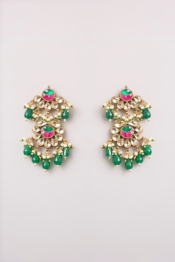 Gold Finish Multi-Colored Kundan Polki Necklace Set by Aura Trends at Pernia's Pop Up Shop