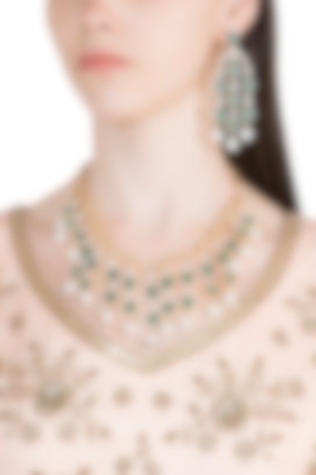 White & Gold Finish Diamante & Semi-Precious Necklace Set by Auraa Trends