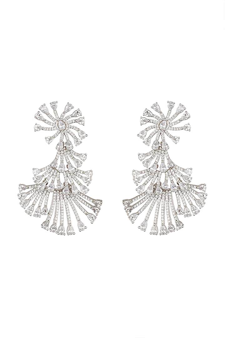 Silver Finish Diamond Earrings by Auraa Trends