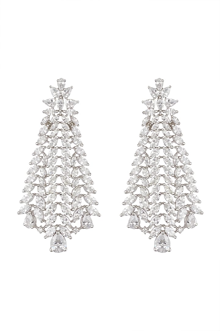 Silver Finish Faux Diamond Earrings by Auraa Trends